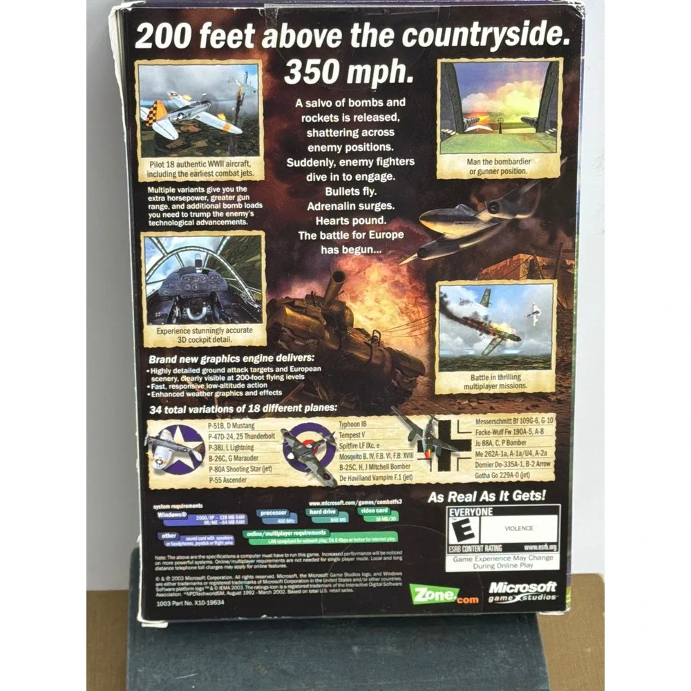 Microsoft Combat Flight Simulator 3 Battle For Europe PC Game Big Box WWII 2002